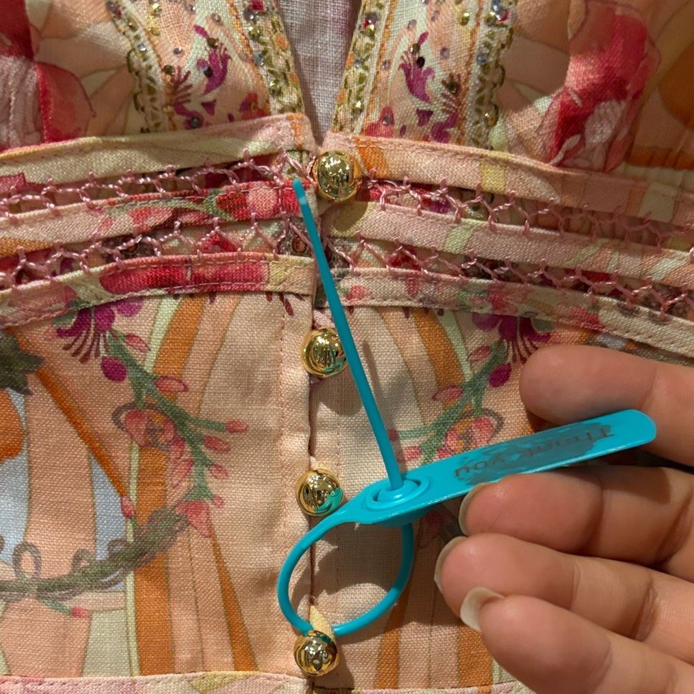 Camilla Shaped Waistband Dress W Gathered Sleeves Blossoms And Brushstrokes NWT - Picture 10 of 16